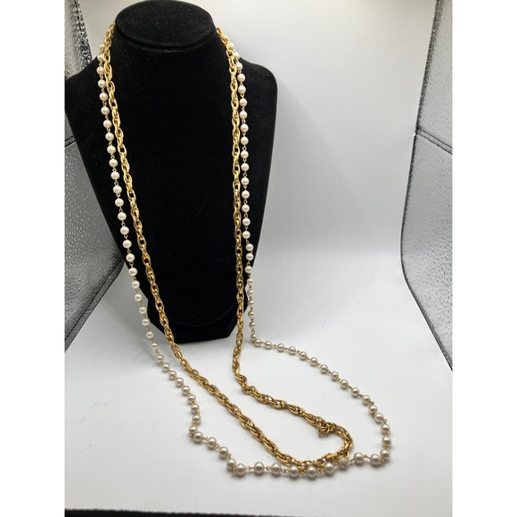 Vintage White Pearls & Gold-Tone Lariat Long Necklace! - Picture 2 of 7